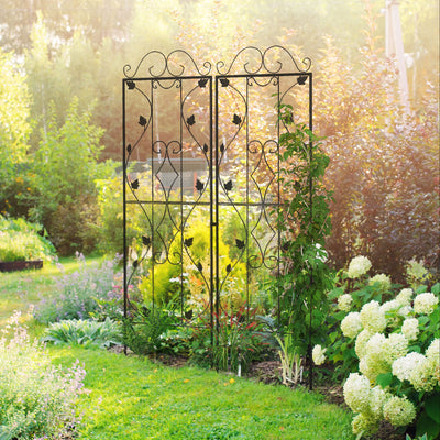 Set of 2 Metal Garden Trellises with Leaf Design for Climbing Plant Support and Decor