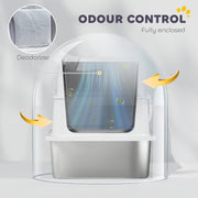 Extra Large Stainless Steel Cat Litter Tray With Scoop And Flip Top Lid For Easy Cleaning, Silver