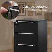 Black Three Drawer Lockable Filing Cabinet with Spacious Storage by Homcom