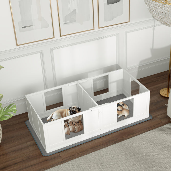 Two Room Whelping Box for Small Dogs with Pad Clear Panels Adjustable Entrance by PawHut