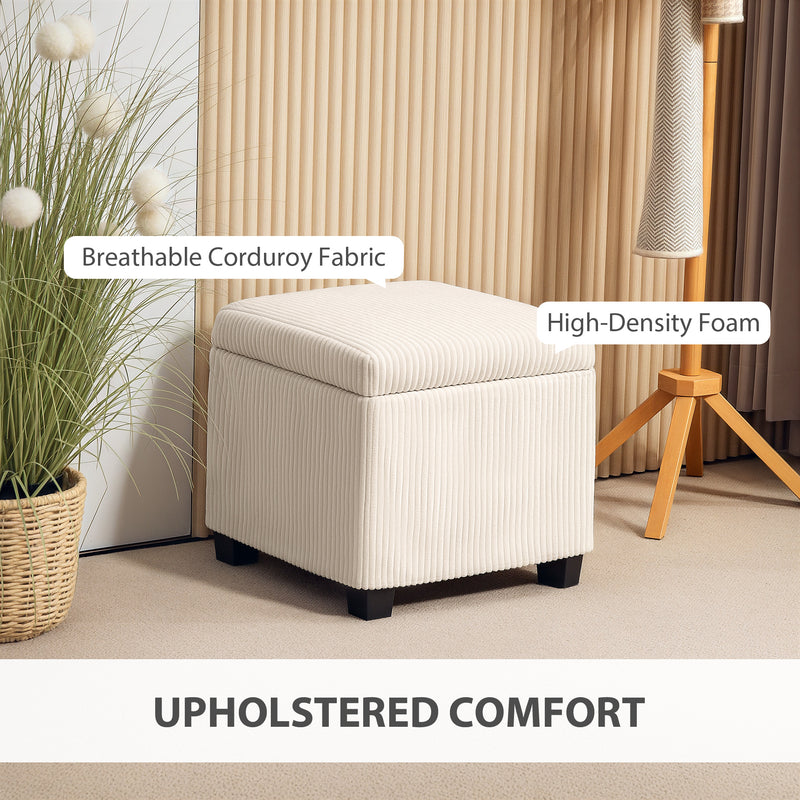 Beige Corduroy Square Storage Ottoman Stool with Removable Lid and Legs 40cm by HOMCOM