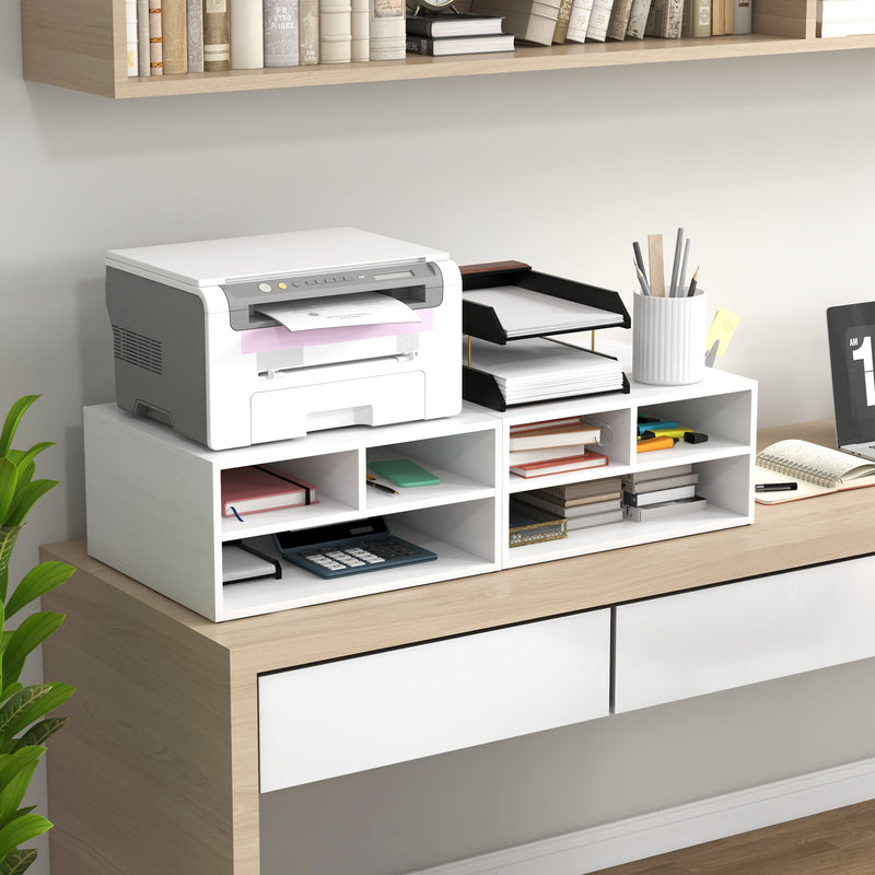 Three Compartment Printer Storage Cabinet With Adjustable Shelves For Home Office White AOSOM