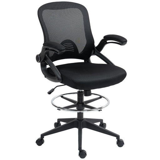 Black Mesh Drafting Chair with Flip-up Armrests and Foot Ring for Standing Desk by Vinsetto