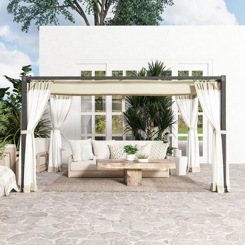 3 x 4m Aluminium Pergola with Retractable Khaki Roof for Garden and Patio by Outsunny