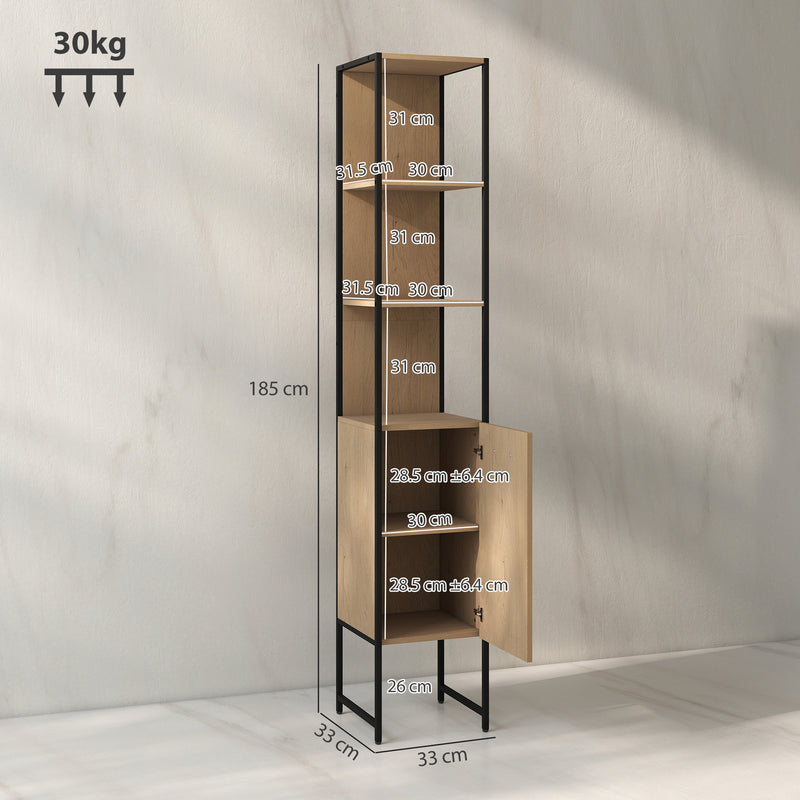 Tall Wooden Bathroom Cabinet with Open Storage and Adjustable Shelf for Organised Spaces