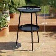 Small Two Tier Garden Side Table for Balconies and Patios with Adjustable Feet Black Outsunny