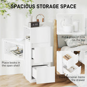 Slim Bedside Table With Open Shelf and Drawers Ideal for Small Bedrooms White AOSOM