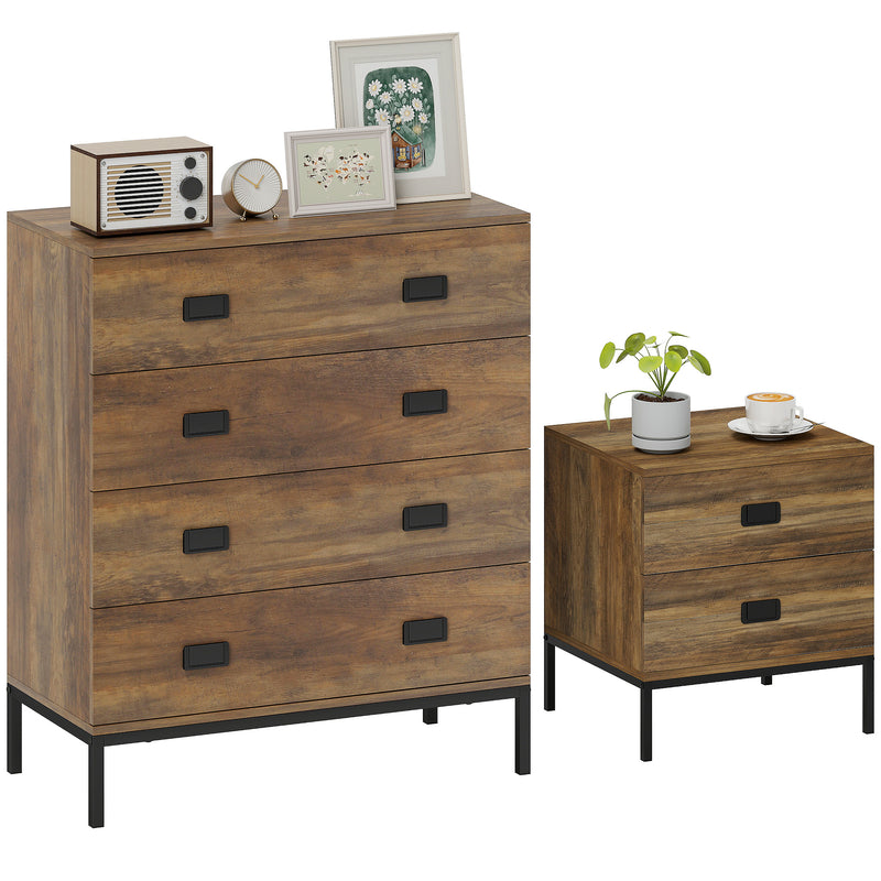 Bedroom Storage Set with Chest and Bedside Table for Organised Clothes and Essentials Coffee