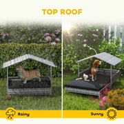 Extendable Elevated Rattan Dog Bed With Water Resistant Roof and Cushion Charcoal Grey by PawHut