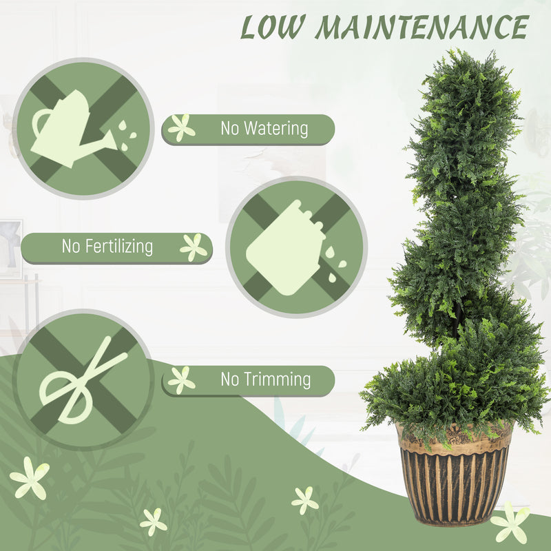 Set of 2 Spiral Topiary Artificial Cypress Trees with Pots for Indoor or Outdoor Use Green