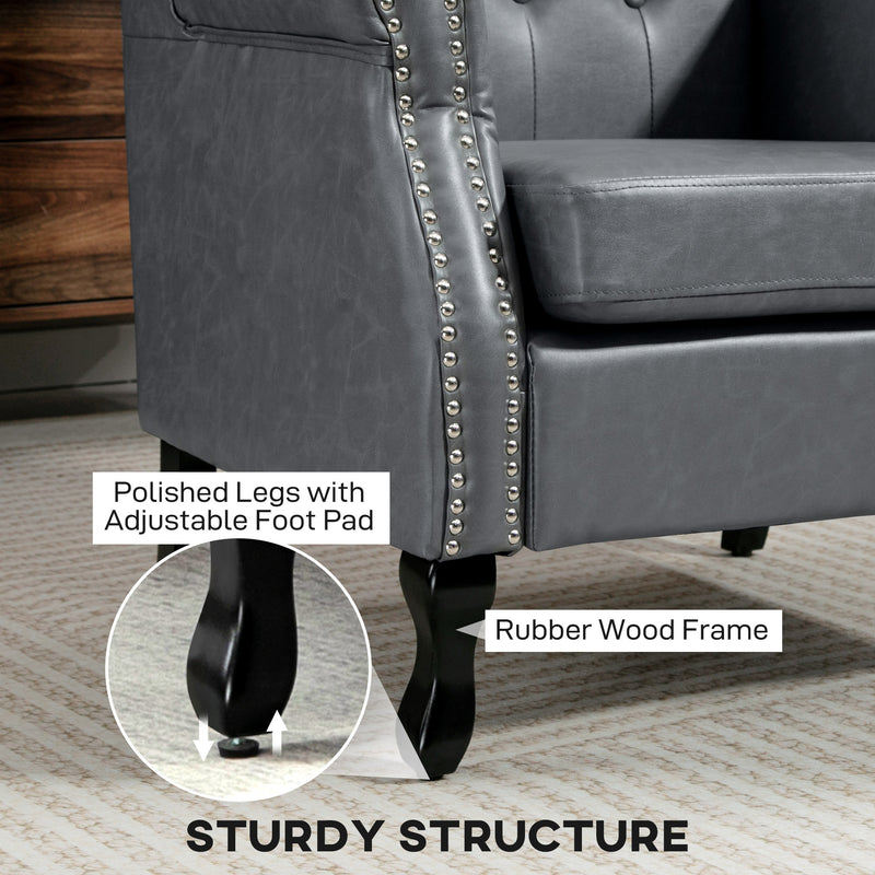 Grey Tufted Wingback Accent Armchair with Nailhead Trim Ideal for Living Room or Bedroom