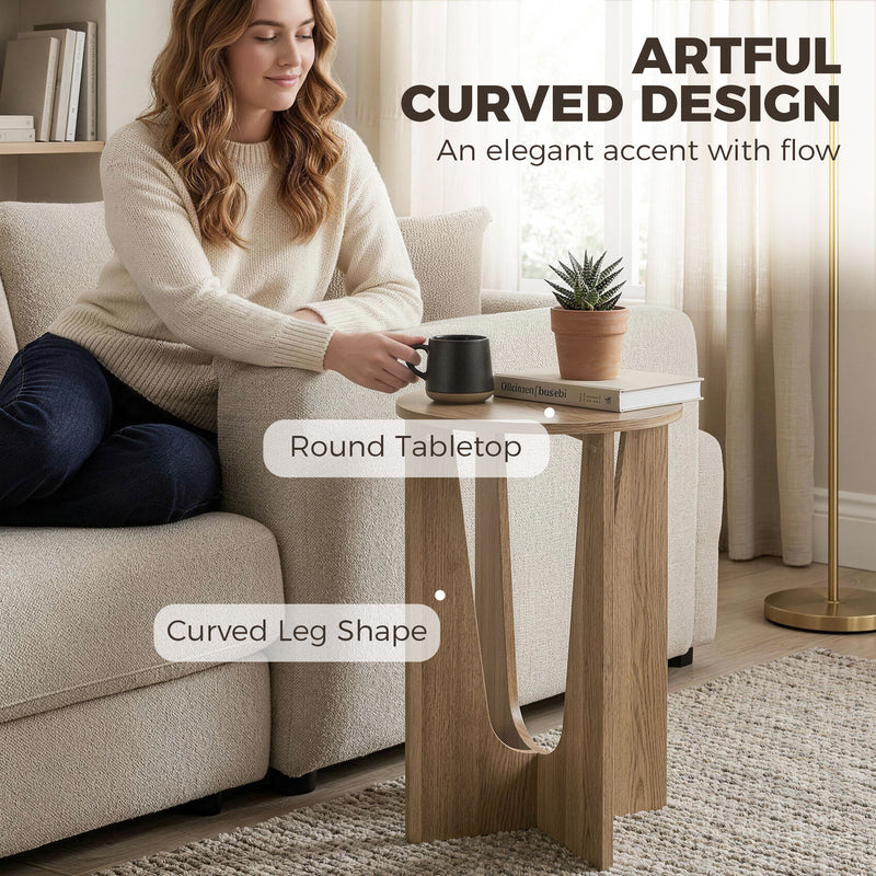 Side Table for Small Spaces with Curved Legs and Easy Clean Surface Coffee Wood Effect AOSOM