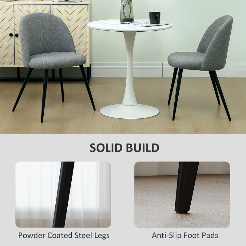 Set of 2 Grey Velvet Dining Chairs with Padded Seat and Metal Legs for Home