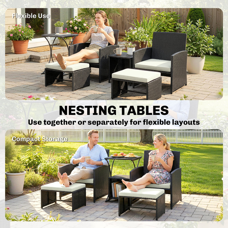 Rattan Lounger Garden Furniture Set 6 Piece with Nesting Tables and Cushioned Seats Outsunny