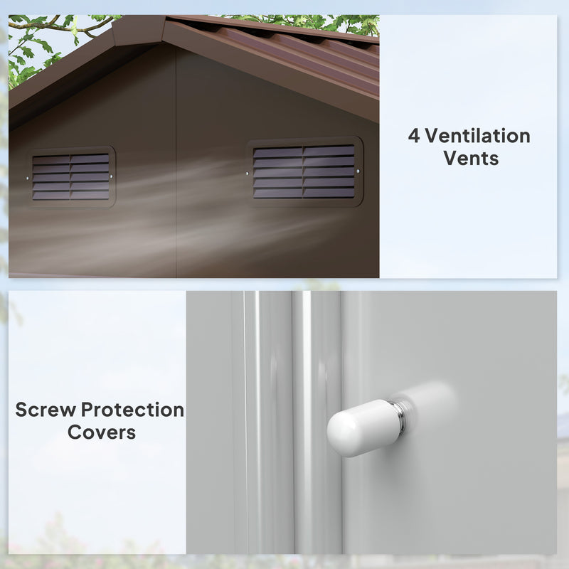 Brown Wood Effect Garden Storage Shed with Sliding Door Weather Resistant