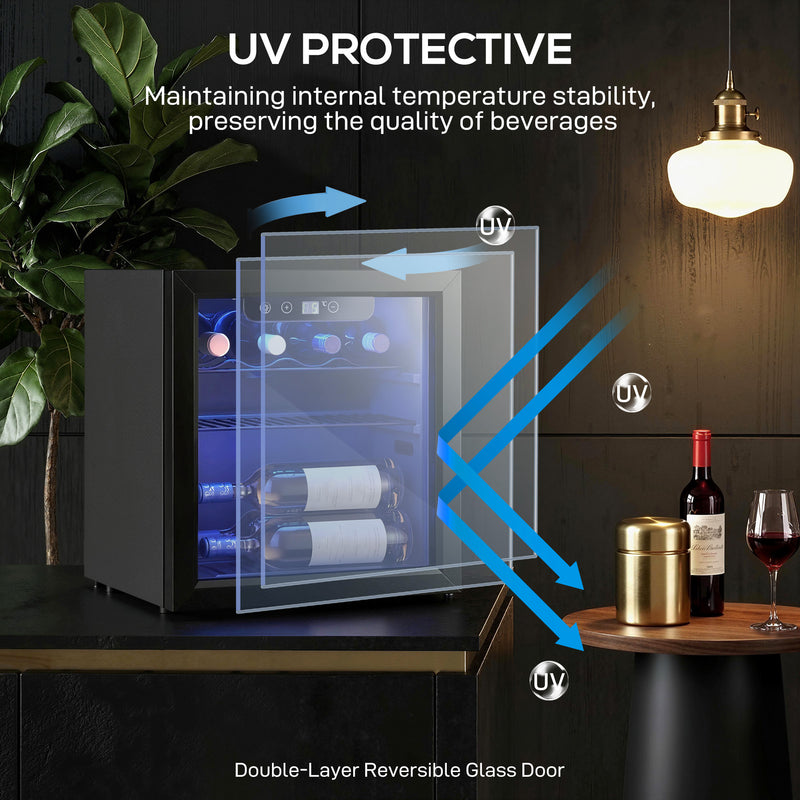 Wine Cooler for 12 Bottles with Double Glass Door and Quiet Operation Black Homcom