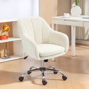 Beige Velvet Office Swivel Chair With Padded Seat And Adjustable Height For Home Desk