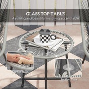 3 Piece Rattan Bistro Set with Cushions and Glass Top Table Light Grey by Outsunny