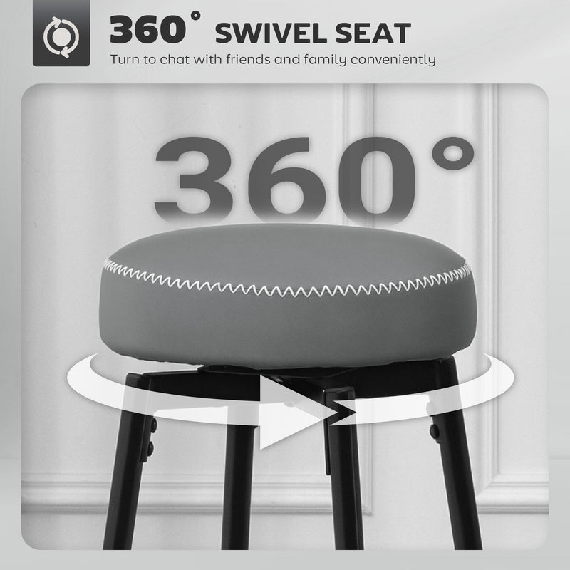 Set of Two Adjustable Faux Leather Bar Stools with Footrest for Kitchen or Home Bar, Grey