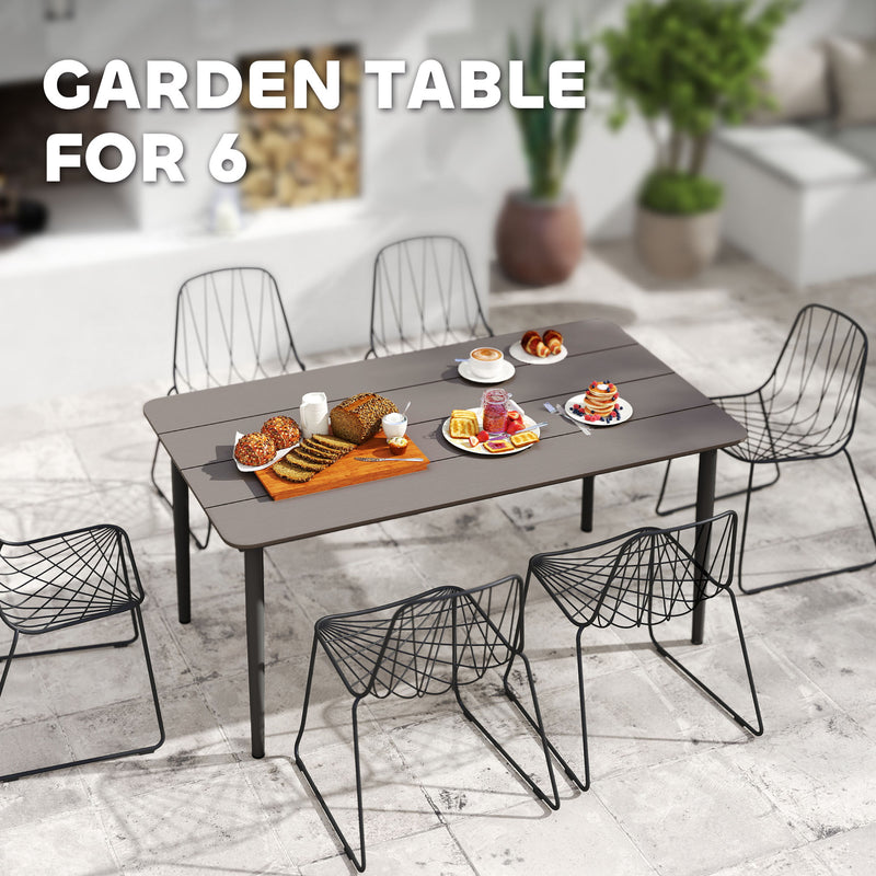Garden Dining Table for 6 with Rust Resistant Metal Frame and WPC Top Dark Grey by Outsunny