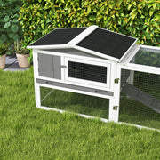 Outdoor Wooden Rabbit Hutch With Run and Sliding Tray Ideal for Guinea Pigs and Bunnies Grey