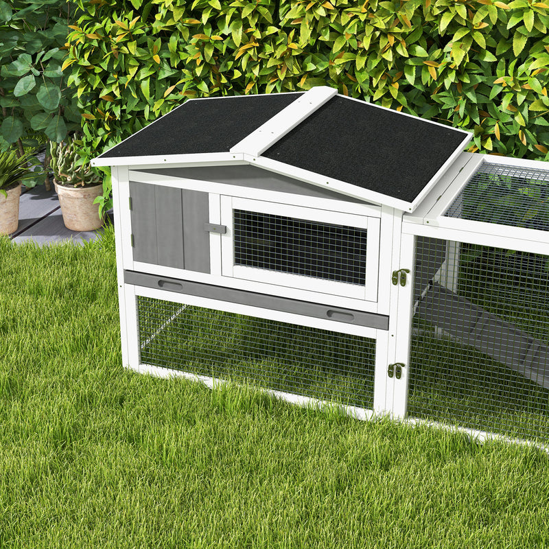 Outdoor Wooden Rabbit Hutch With Run and Sliding Tray Ideal for Guinea Pigs and Bunnies Grey