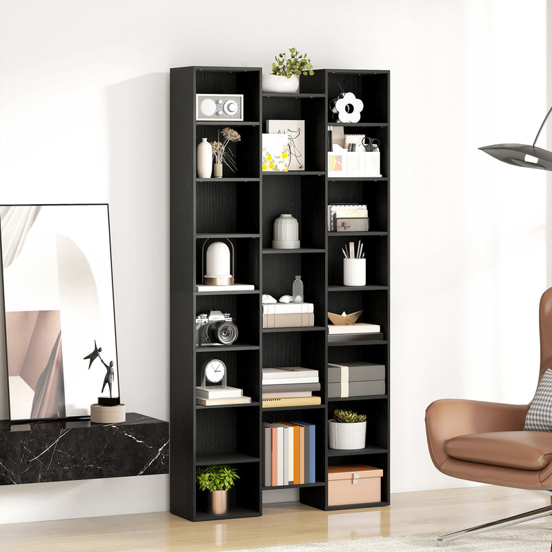 21 Compartment Storage Bookshelf With Open Display Shelves For Home Office, Black