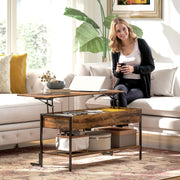 Lift Top Coffee Table With Hidden Storage Shelf For Living Room, Rustic Brown