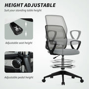 Adjustable Draughtsman Office Chair with Footrest for Tall Desks or Counters Light Grey