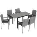 Garden Dining Set with Extendable Table and Stackable Chairs for Flexible Outdoor Seating Dark Grey Outsunny