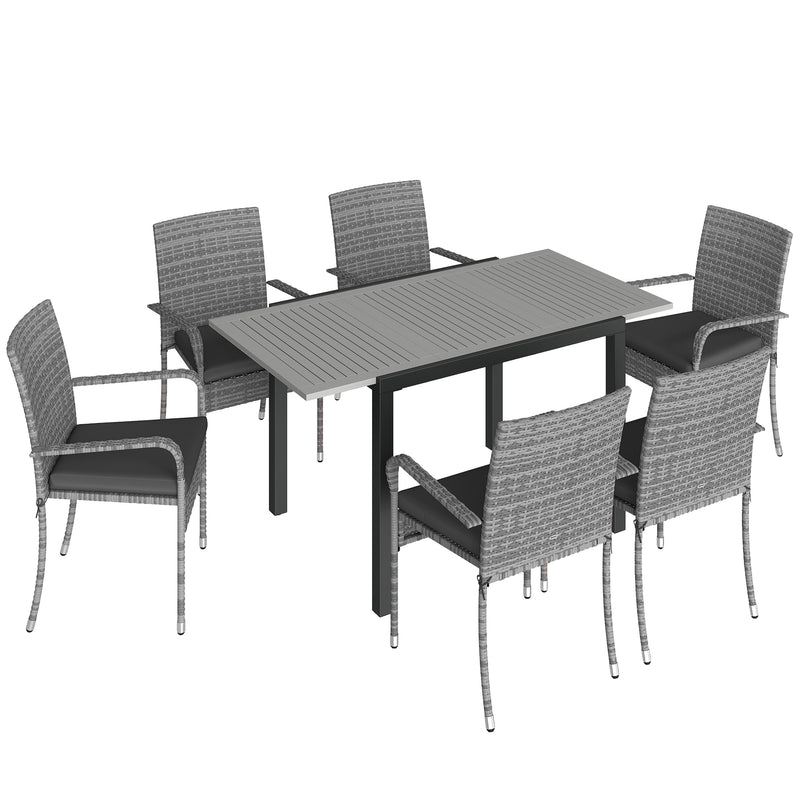 Garden Dining Set with Extendable Table and Stackable Chairs for Flexible Outdoor Seating Dark Grey Outsunny