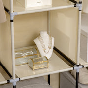 Beige Fabric Portable Wardrobe with 8 Shelves and 2 Hanging Rods by HOMCOM