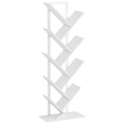 Tree Bookshelf with Eight Sections for Compact Book and Media Storage White AOSOM