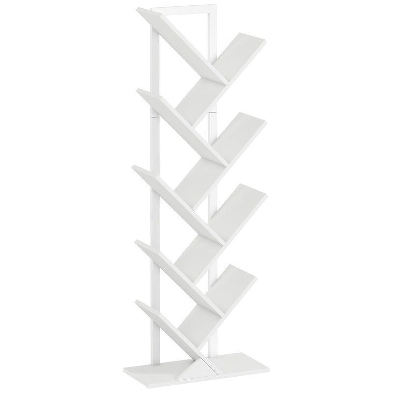 Tree Bookshelf with Eight Sections for Compact Book and Media Storage White AOSOM