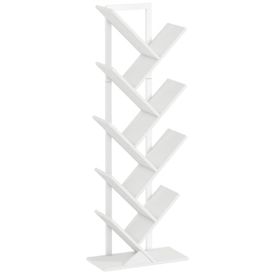 Tree Bookshelf with Eight Sections for Compact Book and Media Storage White AOSOM