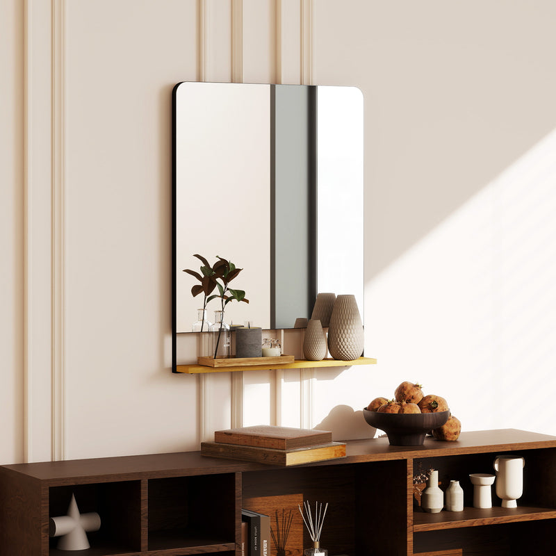 Wall Mounted Mirror with Storage Shelf Ideal for Hallway or Bathroom Use Black AOSOM