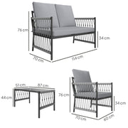 Grey 4 Seater Rattan Garden Furniture Set With Cushions by Outsunny