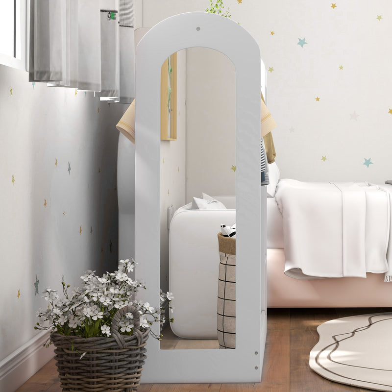 White Kids Clothes Rail with Storage Shelves Mirror and Boxes for Bedroom or Nursery by AIYAPLAY