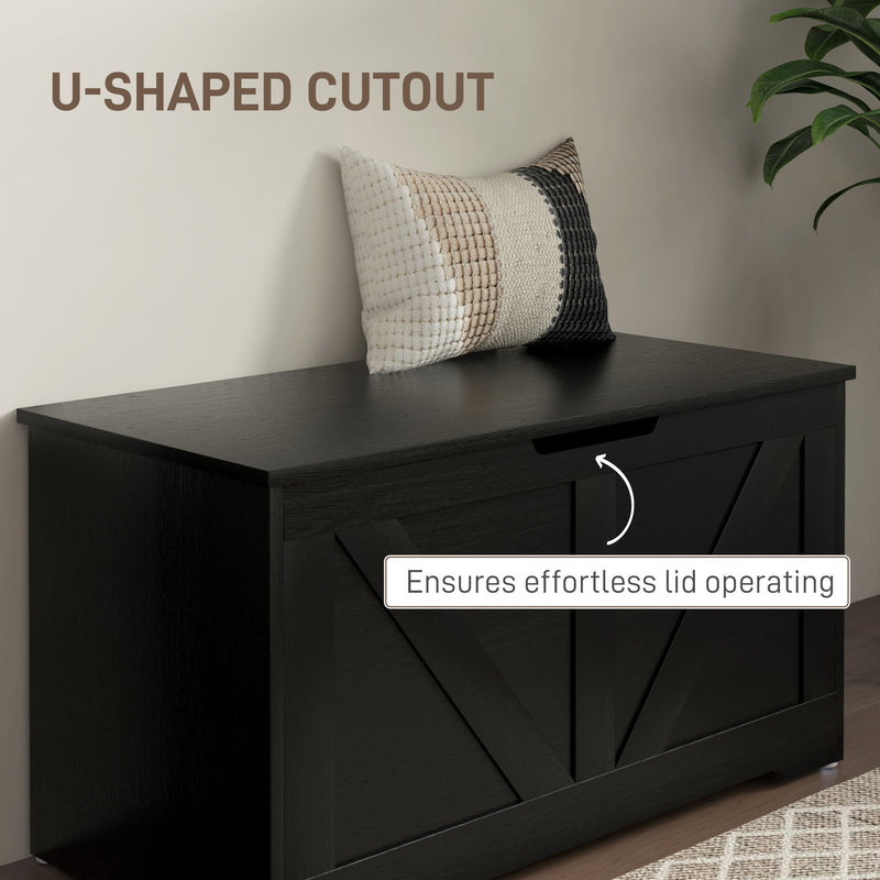 100L Wooden Storage Box With Safety Hinges Ideal for Home Organisation, Black