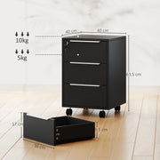 Black Three Drawer Lockable Filing Cabinet with Spacious Storage by Homcom