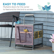 Portable Parrot Travel Cage with Metal Handle Ideal for Trips and Vet Visits, Grey