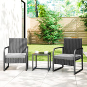 Rattan Garden Bistro Set for Two with Cushions and Glass Table for Small Spaces Black AOSOM