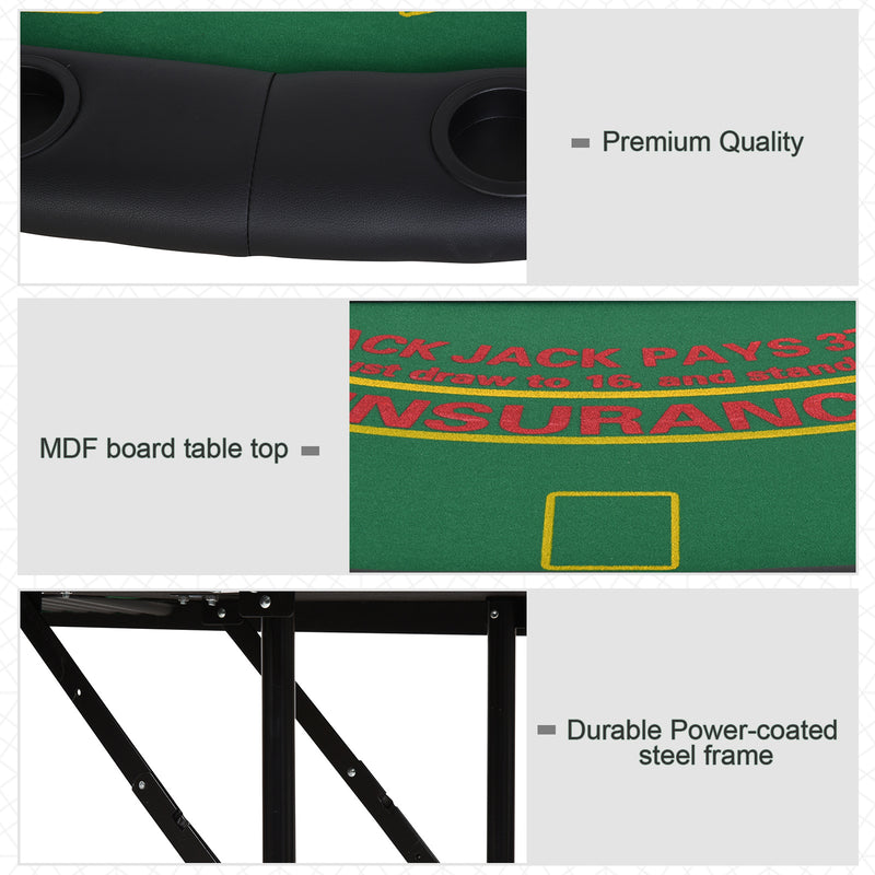 Folding Poker Table for 7 Players with Cup Holders and Padded Rails Green