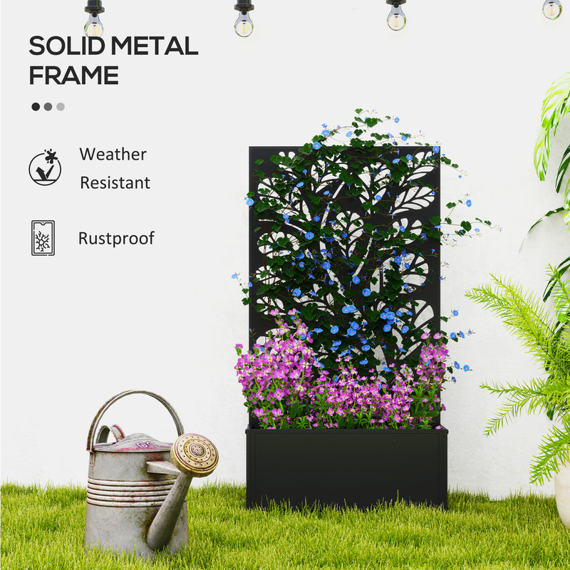 Black Outdoor Metal Planter With Trellis Ideal For Climbing Plants And Garden Display