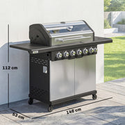 6 Burner Gas BBQ Grill With Side Burner for Easy Outdoor Cooking and Entertaining in the Garden Silver Tone Outsunny