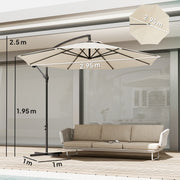 Garden Cantilever Parasol with Adjustable UV Shade and Easy Crank for Patio or Lawn Cream White AOSOM