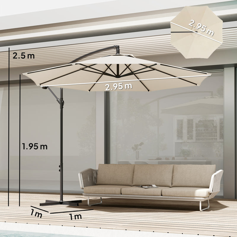 Garden Cantilever Parasol with Adjustable UV Shade and Easy Crank for Patio or Lawn Cream White AOSOM