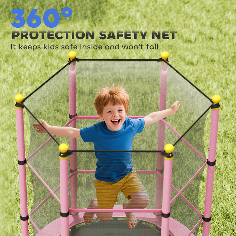 Kids 4.6ft Trampoline With Safety Enclosure For Indoor And Outdoor Play Pink AOSOM