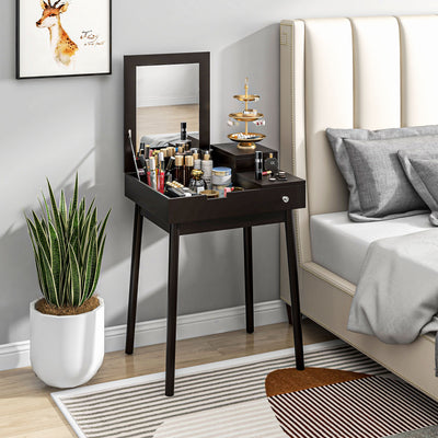 Black Dressing Table with Flip Up Mirror and 2 Drawers for Bedroom or Lounge