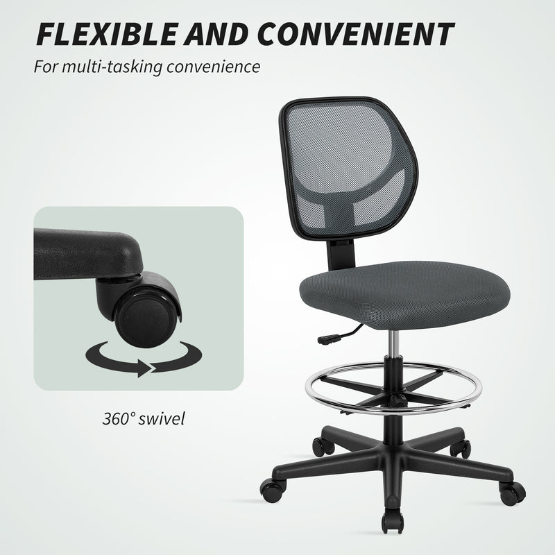 Ergonomic Mesh Standing Desk Chair with Adjustable Footrest for Office Comfort Charcoal Grey